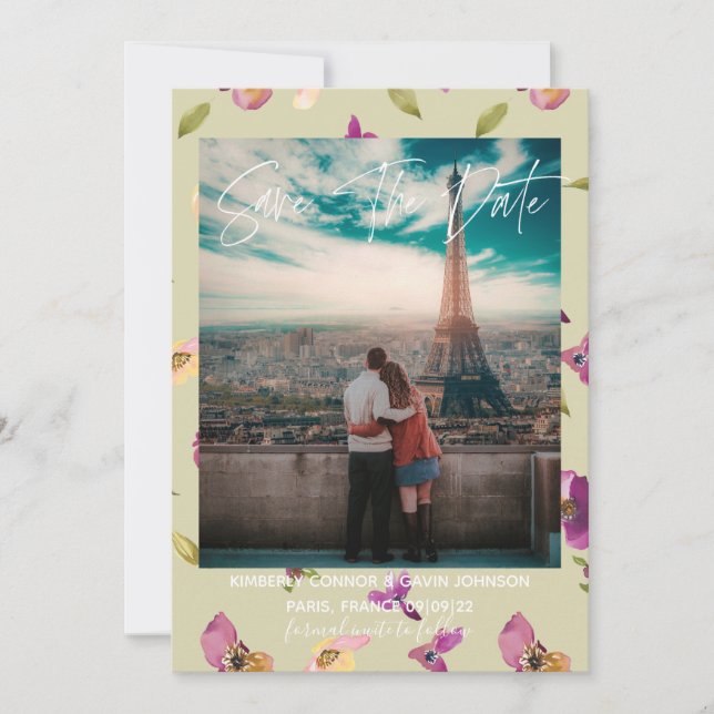 Reserve A Data Aquarela Floral | Salvar a data (Frente)