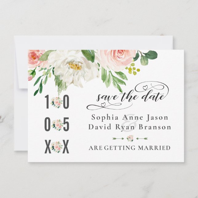 Reserve A Data Aquarela Flores Rosa Casamento Caligrafia (Frente)