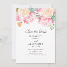 Reserve A Data Aquarela flores rosa e pêssego. Casamento floral