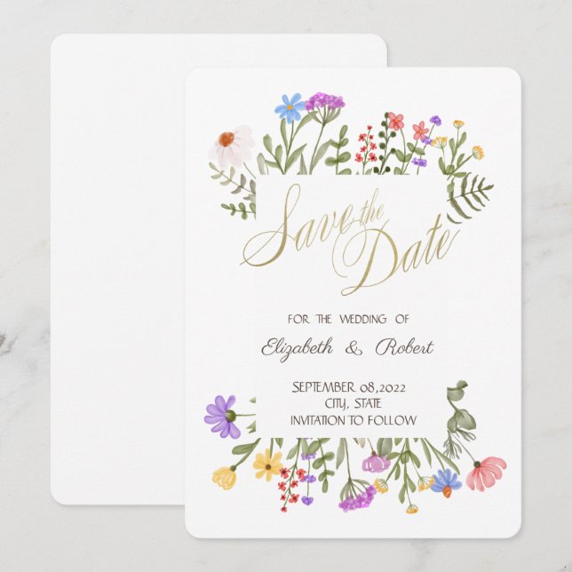 Reserve A Data Aquarela Flores Silvestres do Prado (Frente/Verso)