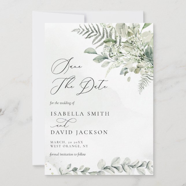 Reserve A Data Aquarela Folhagem Verde Eucalipto Verde Sálvia (Frente)