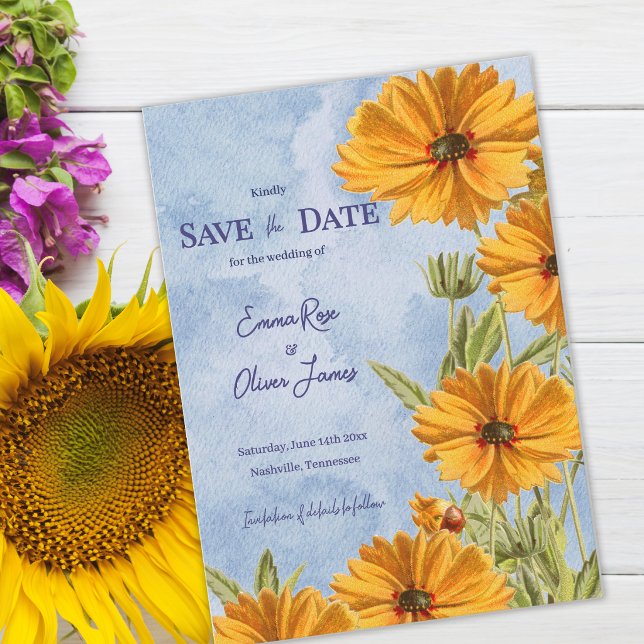 Reserve A Data Aquarela Girassol Boho Casamento Salve a Data (Watercolor Sunflower Boho Wedding Save the Date | Wildflower Summer Garden Wedding Announcement)
