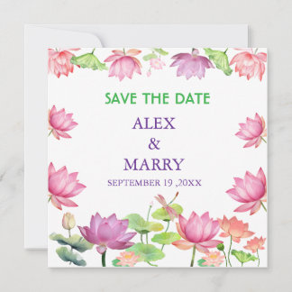 Reserve A Data Aquarela Jardim Floral Lótus Rosa Salvar a Data
