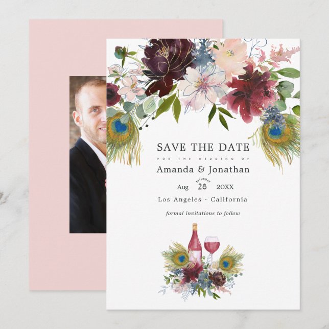 Reserve A Data Aquarela Marsala e Floral Beije Casamento Salvo T (Frente/Verso)