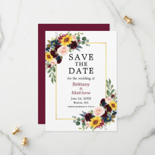 Reserve A Data Aquarela Mistura Floral Dourada Elegante