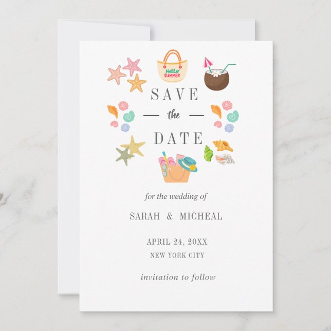 Reserve A Data Aquarela Moderna Praia de Verão (Frente)