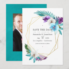 Reserve A Data Aquarela Orquídeas Tropicais Casamento Geométrico