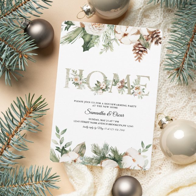 Reserve A Data Aquarela Palha Verde de inverno Flores Brancas (Criador carregado)