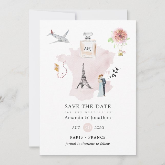 Reserve A Data Aquarela Paris Pensava Monograma de Casamento (Frente)
