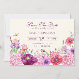 Reserve A Data Aquarela ramo floral pássaro natureza casamento