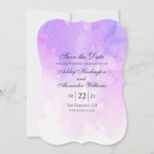 Reserve A Data Aquarela roxa casamento. Romântico lavanda (Frente)