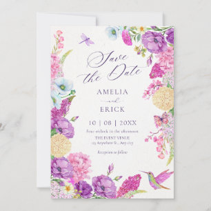 Reserve A Data Aquarela roxa estética floral 