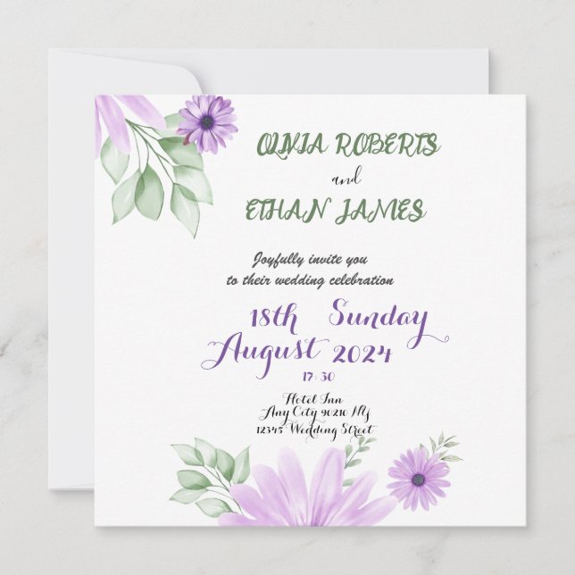 Reserve A Data Aquarela Violeta Floral Salve a Data – Elegante (Frente)