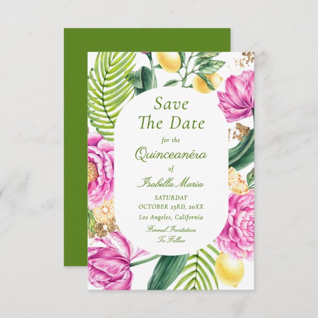 Reserve A Data Aquarelas - Peônias cor-de-rosa - Floral Tulipas Q (Frente/Verso)