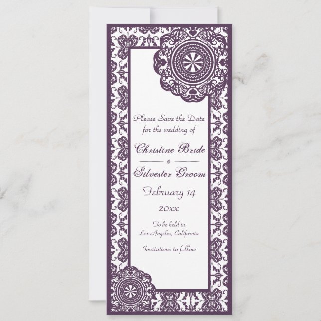 Reserve A Data Arábico Roxo Lace, 4x9.25 salvar a data (Frente)