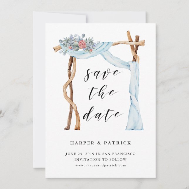Reserve A Data Arca de Casamento Floral | Watercolor Salvar a Dat (Frente)