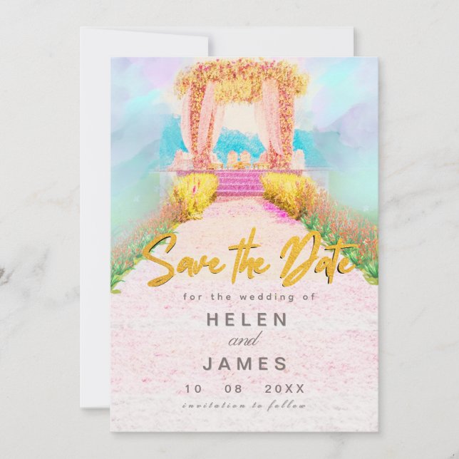 Reserve A Data Arca Floral Romântica com Aquarela Salva a Data (Frente)