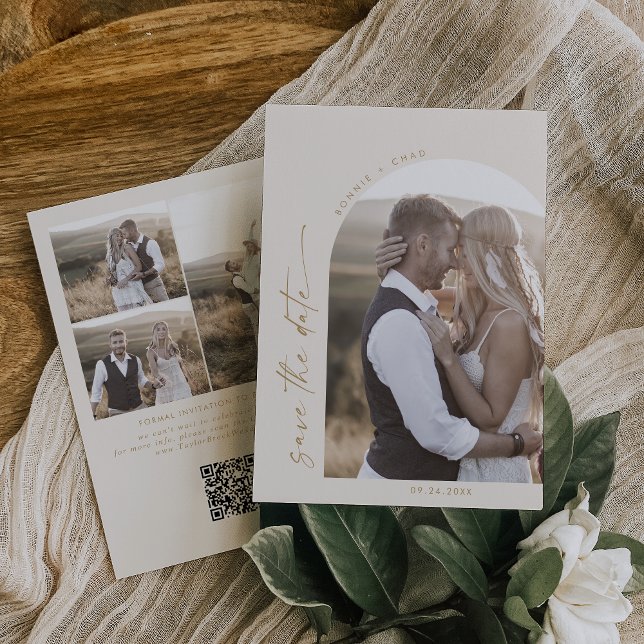 Reserve A Data Arca Modern Boho | Cream QR Code Fotografia (Criador carregado)