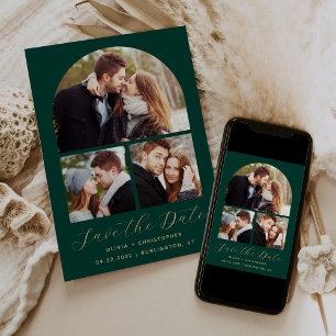 Reserve A Data Arch de Colagem de 3 Fotos Mínima Emerald Green Do