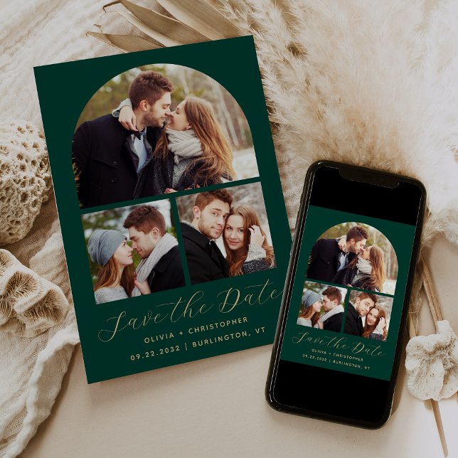 Reserve A Data Arch de Colagem de 3 Fotos Mínima Emerald Green Do (Criador carregado)