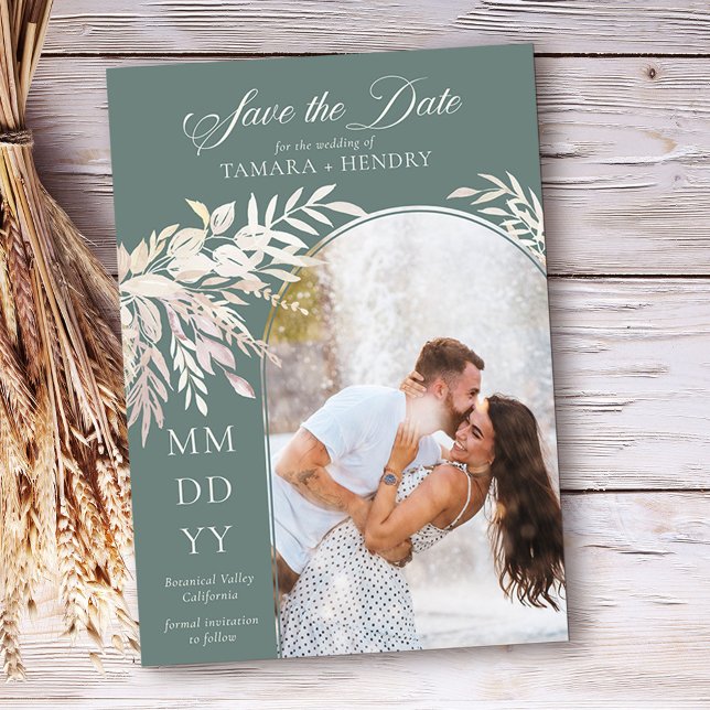 Reserve A Data Arch Photo Botanage Foliage Green (Arch photo save the date in Sage Green, from my Foliage Duet collection)