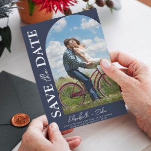 Reserve A Data Arch Photo Marinho Blue Elegant Modern Salve a Dat