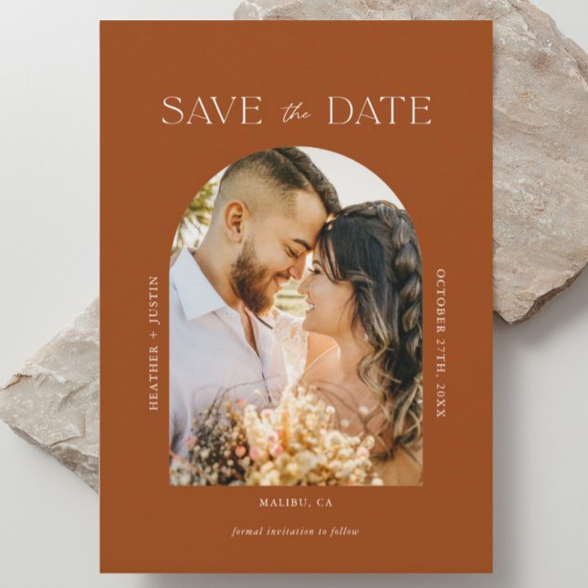 Reserve A Data Arch Terracotta Rust Boho Foto Salvar Data (Criador carregado)