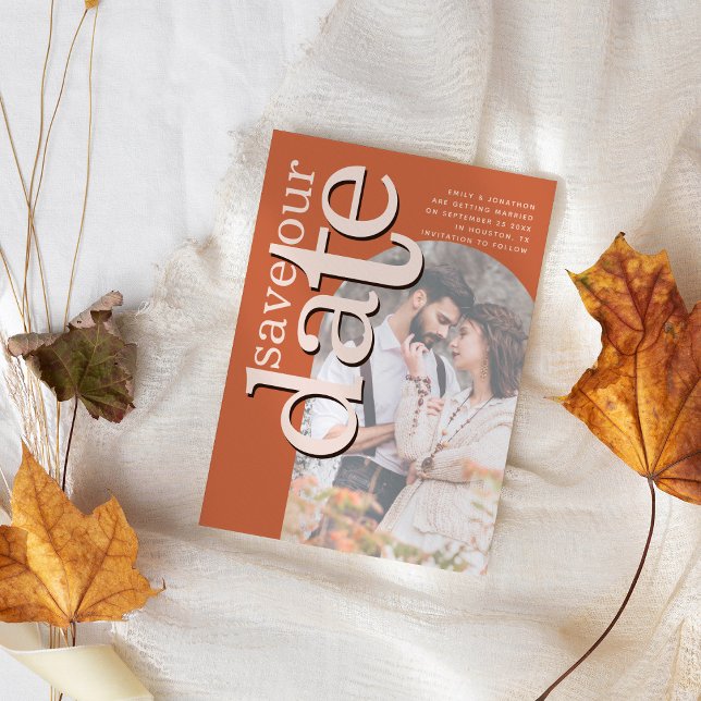 Reserve A Data Arch Typografia Foto Overlay Terracotta (Criador carregado)