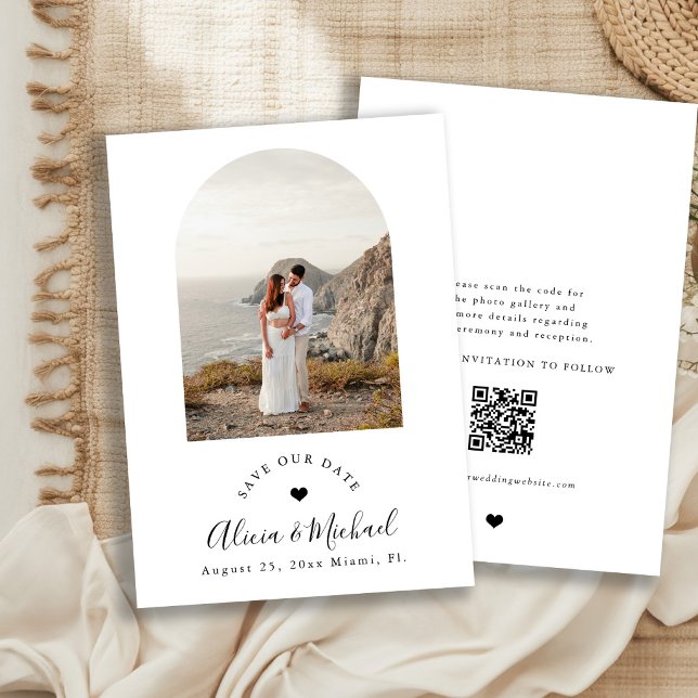 Reserve A Data Arco boho moderno código QR foto casamento (Criador carregado)