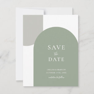 Reserve A Data Arco Boho Verde Sage Minimalista Simples Rótulo de