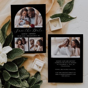 Reserve A Data Arco de 4 Fotos Mínimo Preto e Branco