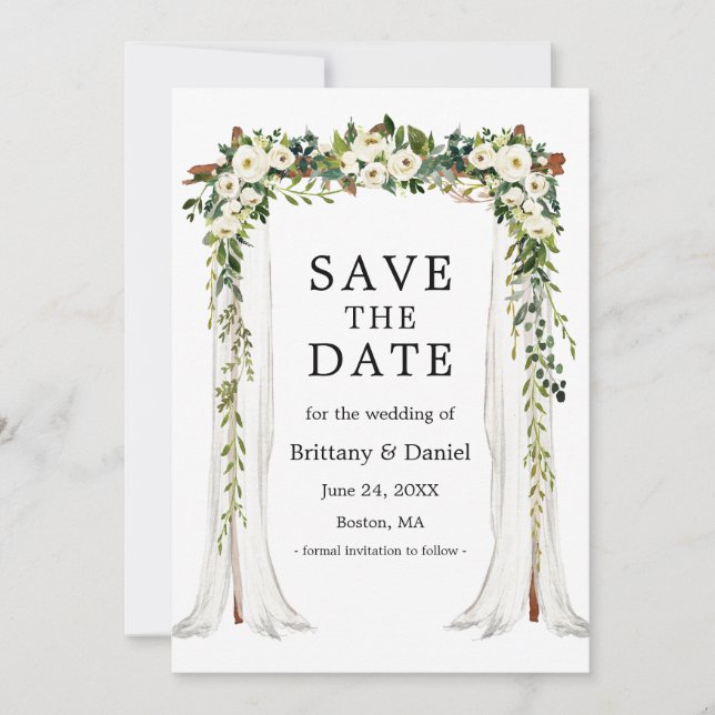 Reserve A Data Arco de Casamento Cana-de-Água Verde Floral Branco (Frente)