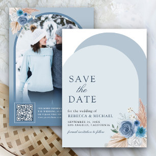 Reserve A Data Arco de Pampas Boho Floral Azul Empoeirado Código
