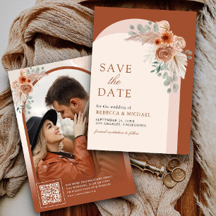 Reserve A Data Arco de Pampas Floral Boho Terracota Código QR de 