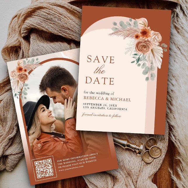 Reserve A Data Arco de Pampas Floral Boho Terracota Código QR de  (Criador carregado)