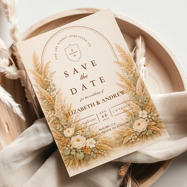 Reserve A Data Arco de Trigo Neutro Floral de Casamento (Criador carregado)