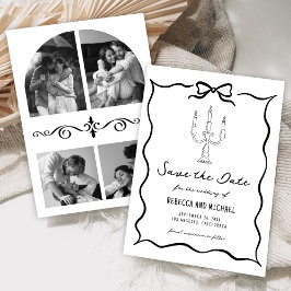 Reserve A Data Arco Desenhado à Mão Preto e Branco Foto Casamento