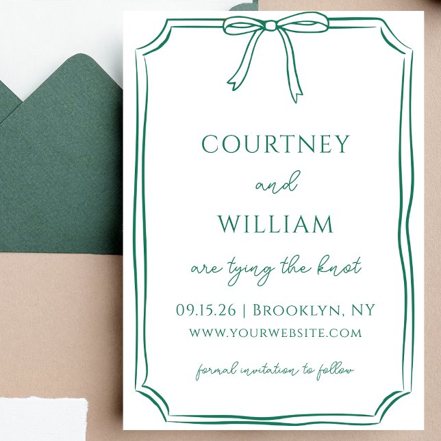 Reserve A Data Arco Desenho e Casando Chic Emerald Green (Announce your wedding with this emerald green invitation—perfect for a classic celebration.)