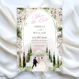 Reserve A Data Arco floral aquarela romântica para casamento