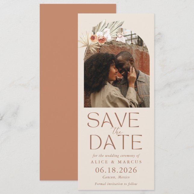 Reserve A Data Arco Floral Boho Foto Casamento Salve A Data (Frente/Verso)