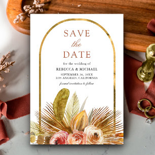 Reserve A Data Arco Floral Rústico Terroso Dourado Casamento Boho