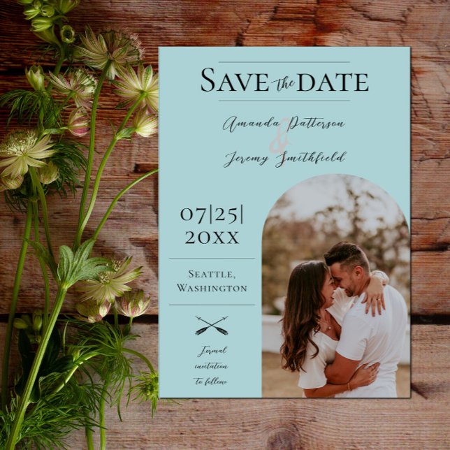 Reserve A Data Arco Foto Moderno Boho | Salve o Dia em Azul Turqu (Modern Arch Photo Save the Date - Teal)