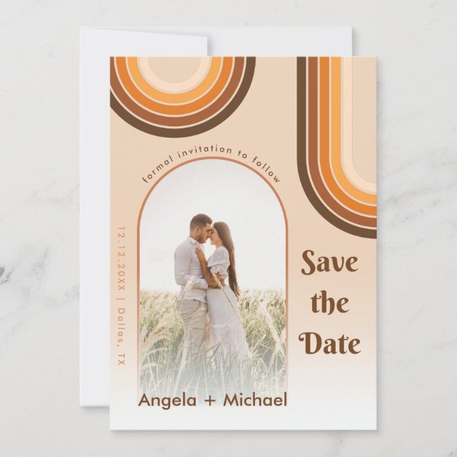 Reserve A Data Arco-íris Retro Foto Boho dos Anos 70 Groovy da Mo (Frente)