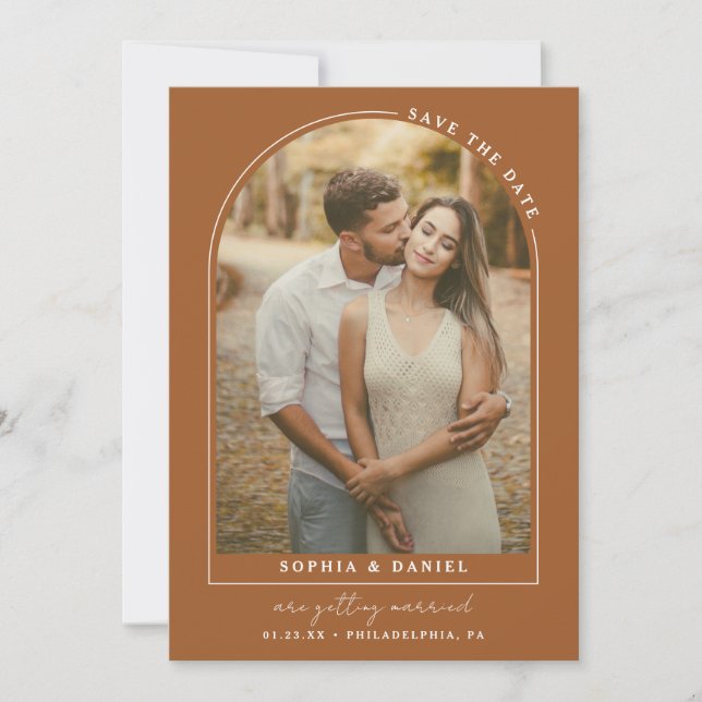 Reserve A Data Arco Moderno Boho com Foto Save The Date (Frente)