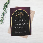 Reserve A Data Arco preto de ouro burgundy, 50 anos<br><div class="desc">A Save the Date card for a 50th festa de aniversário. Um fundo preto e arrojado,  decorado com um arco de ouro falso. Personalize e adicione uma data e seu nome. O texto: Cinquenta e Salvar a Data é escrito com um script de estilo com letra de tendência grande.</div>