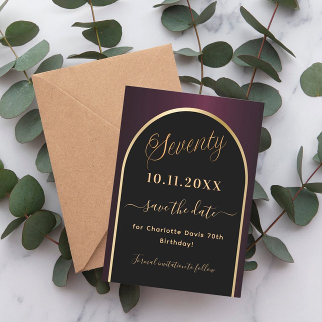 Reserve A Data Arco preto de ouro preto de 70 aniversário (Criador carregado)