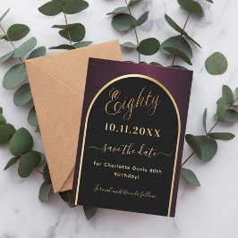 Reserve A Data Arco preto de ouro preto de 80 aniversário