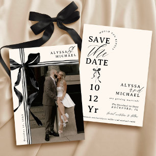 Reserve A Data Arco Preto e Marfim Simples Elegante Foto Casament