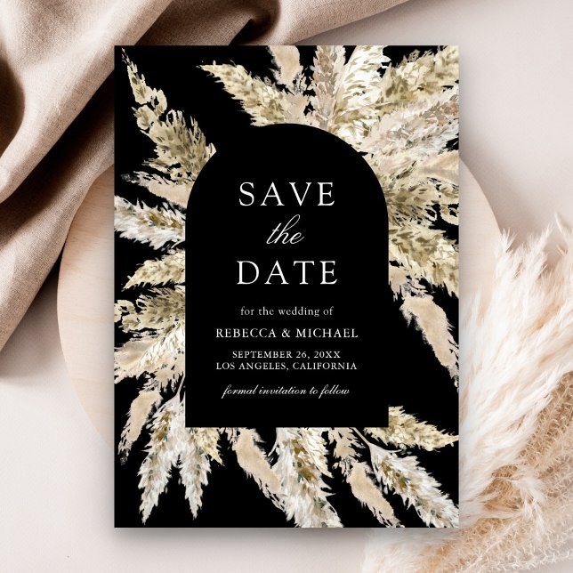 Reserve A Data Arco Rústico Boho Pampas Preto Casamento (Criador carregado)