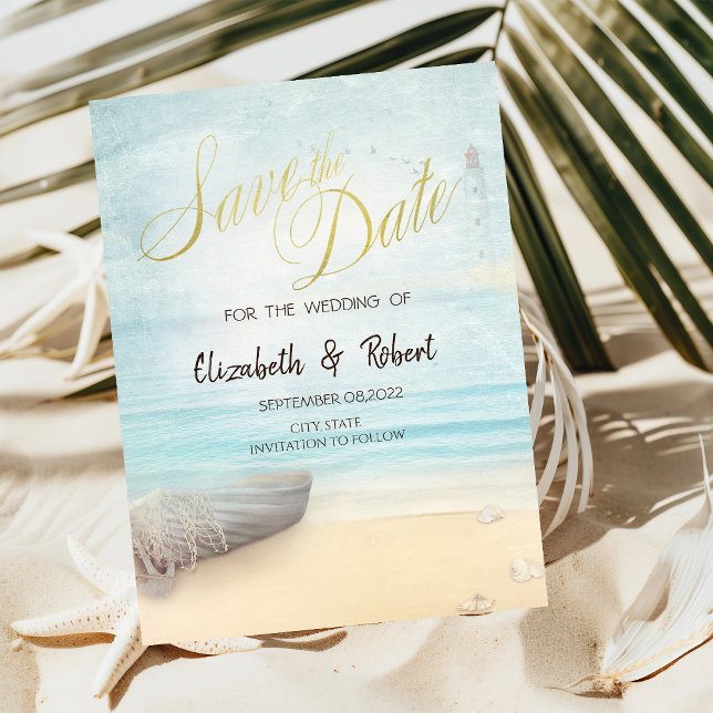 Reserve A Data Areia de Praia Barco Farol Salvar a Data (Criador carregado)